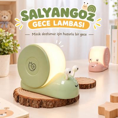 Sevimli Salyangoz Tasarımlı Dokunmatik ve Mıknatıslı Gece Lambası