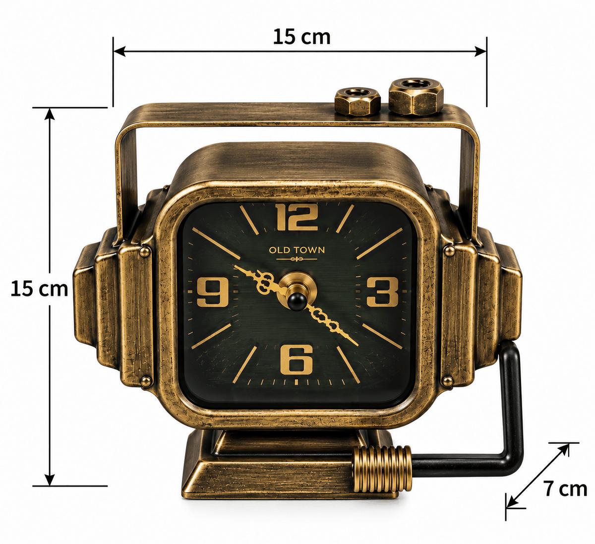 Sarı Oksit Eskitme Metal Retro Masa Saati