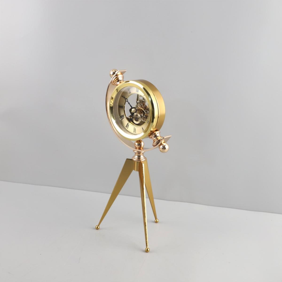 Tripod Gold Çarklı Modern Lüks Metal Dekoratif Masa Saati