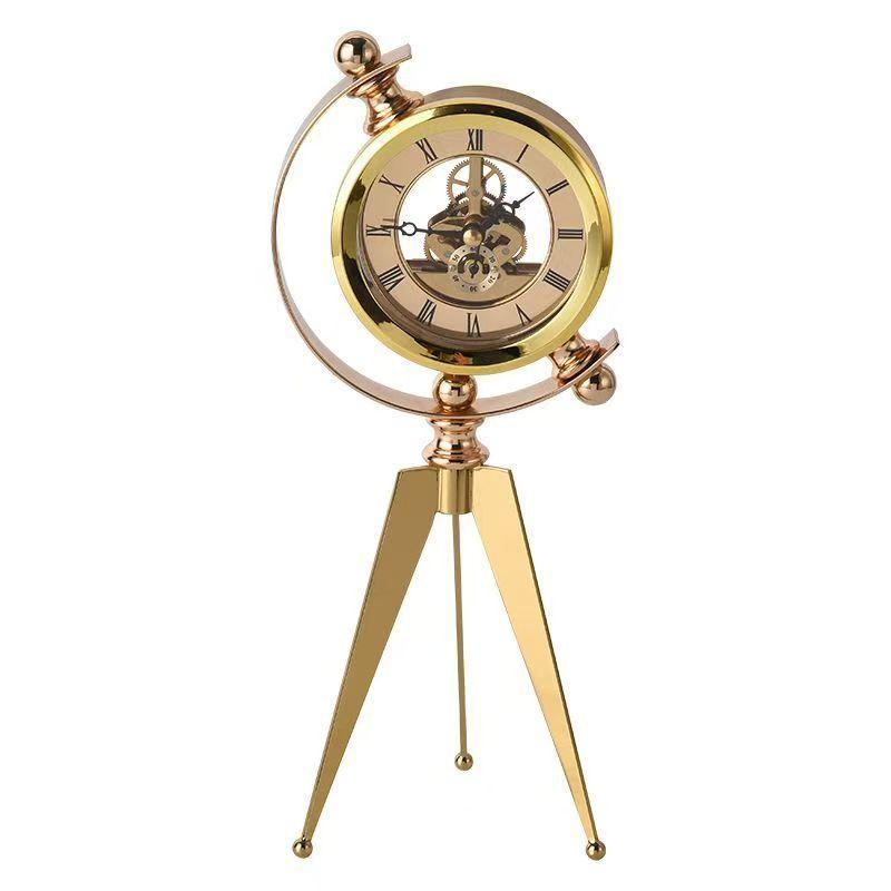 Tripod Gold Çarklı Modern Lüks Metal Dekoratif Masa Saati