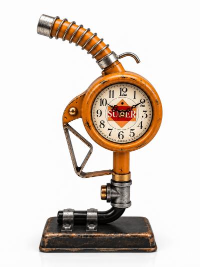 Turuncu Metal Saatli Benzin Pompası Retro Dekoratif Tasarım