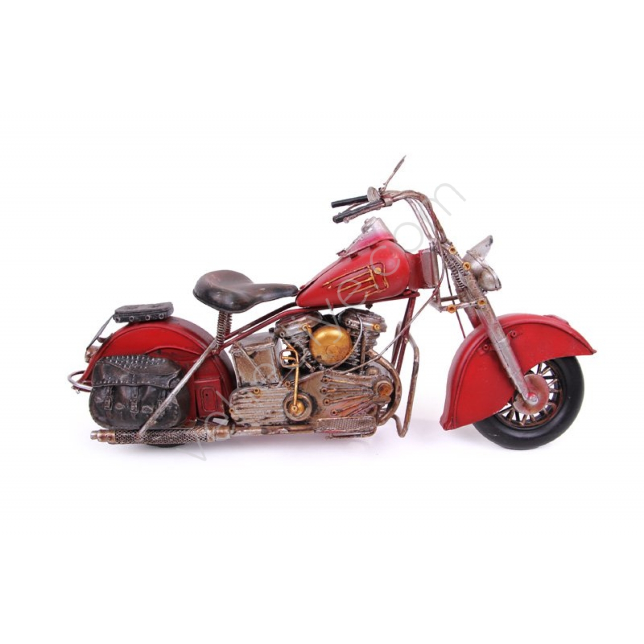 Dekoratif Metal Chopper Çantalı Kırmızı Motosiklet