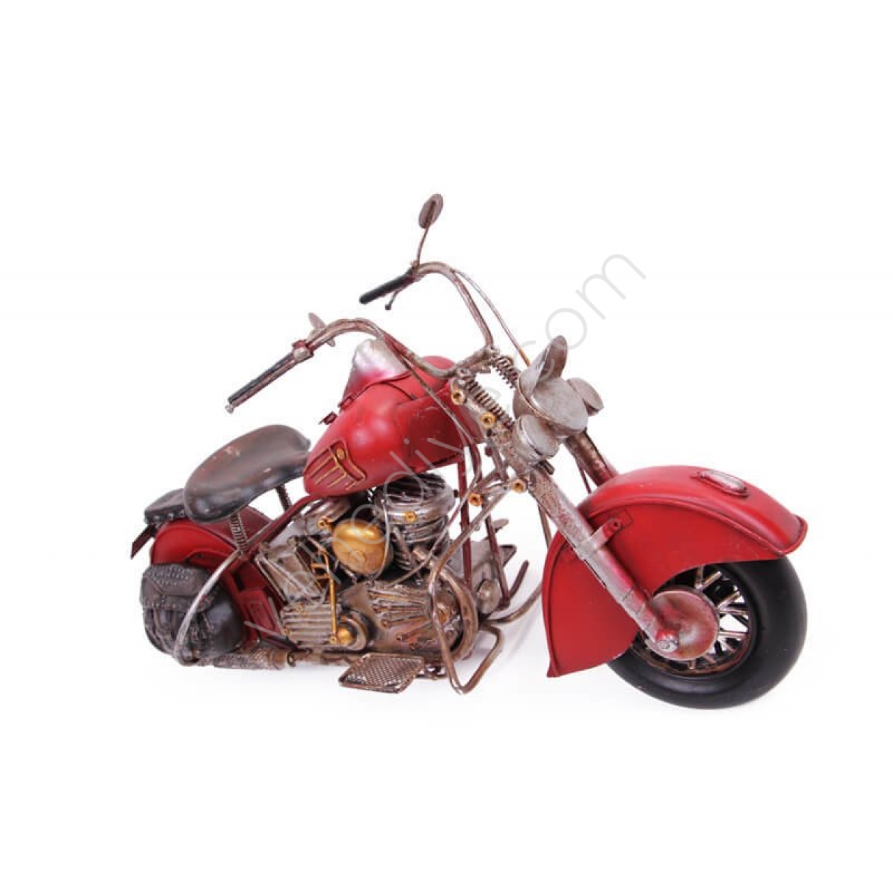 Dekoratif Metal Chopper Çantalı Kırmızı Motosiklet